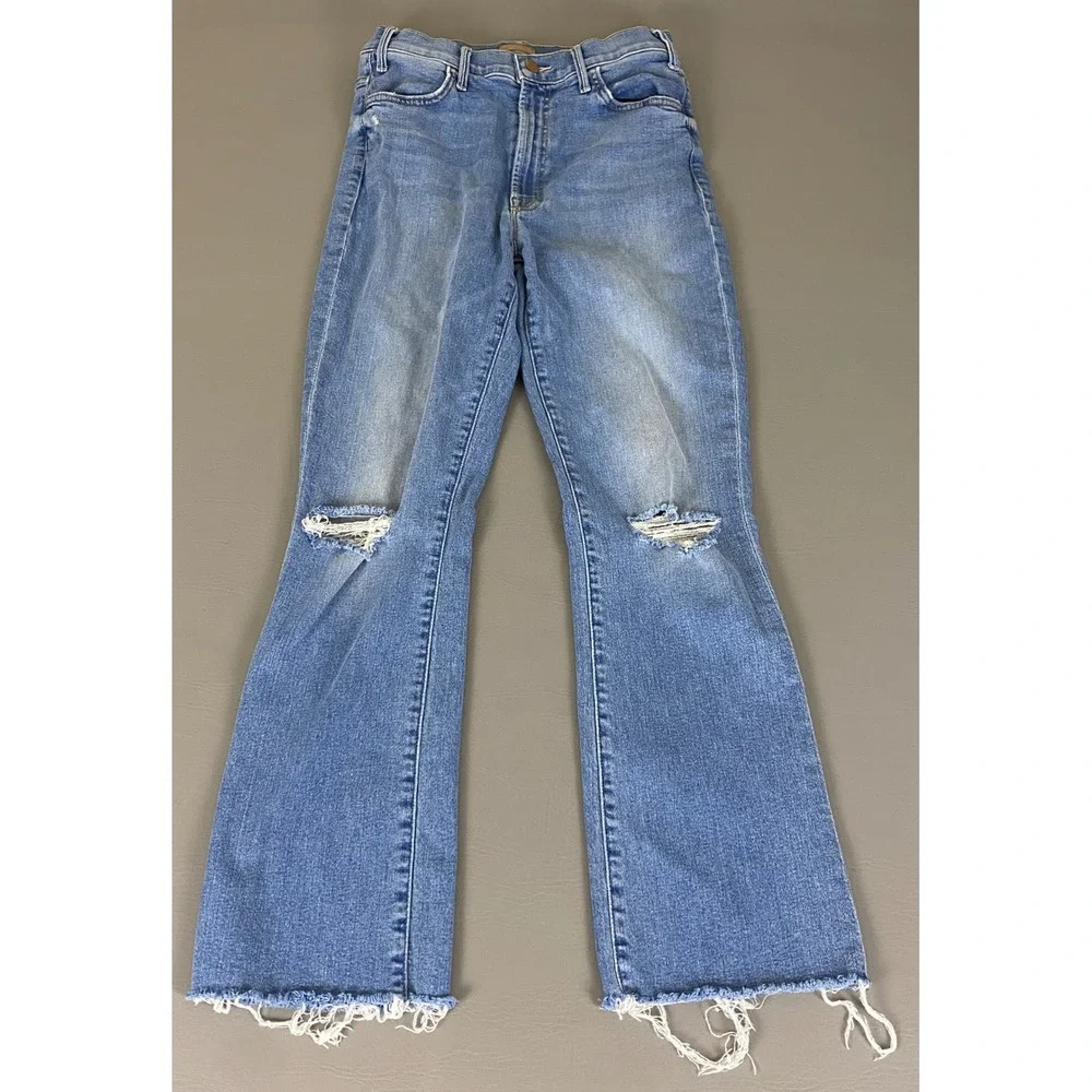 MOTHER The Hustler Ankle Fray Jeans Womens 26 Blue Distressed Ripped Flare Denim - Picture 1 of 13